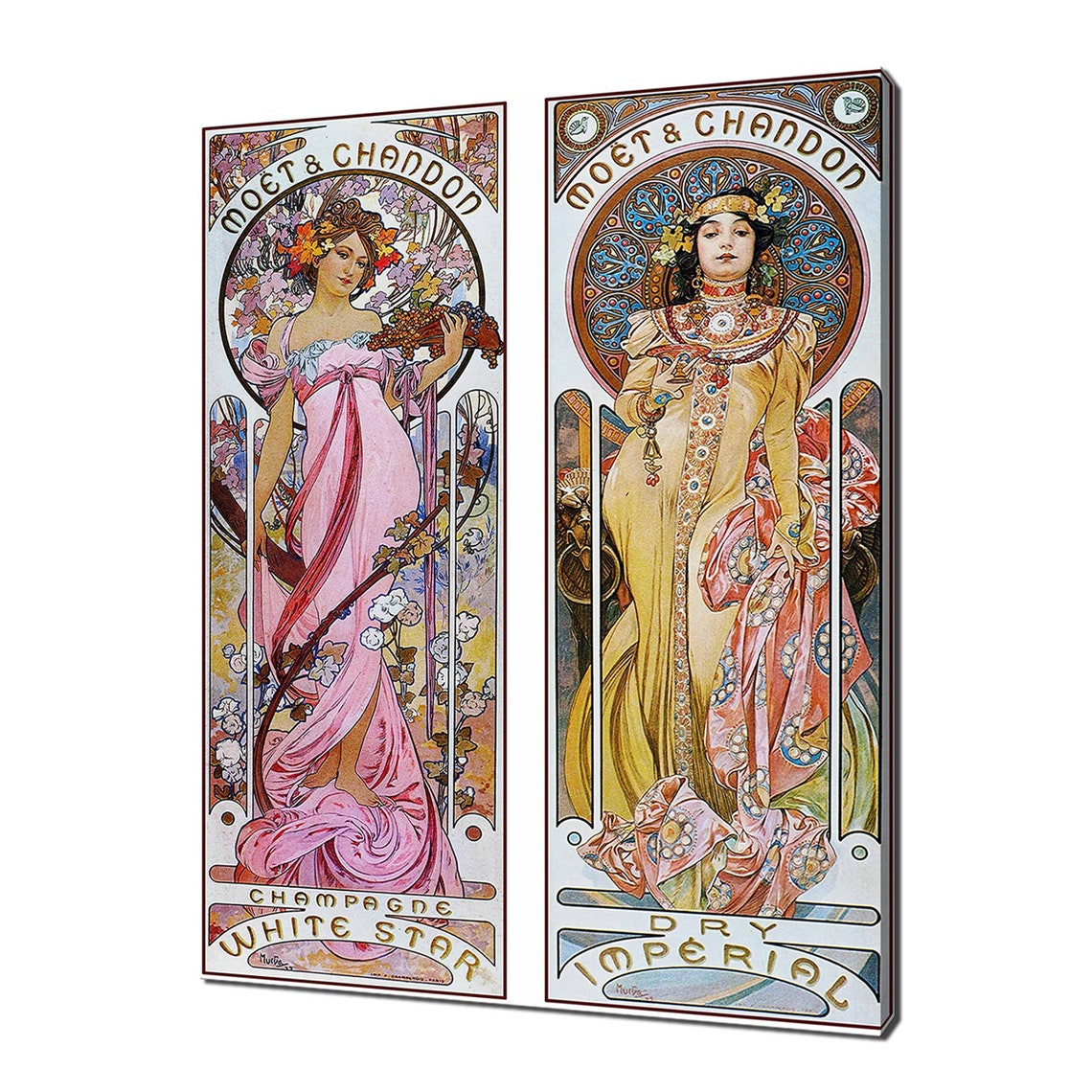 Alphonse Mucha Moet Chandon Champagne Art Nouveau Twin Panel Wall Art