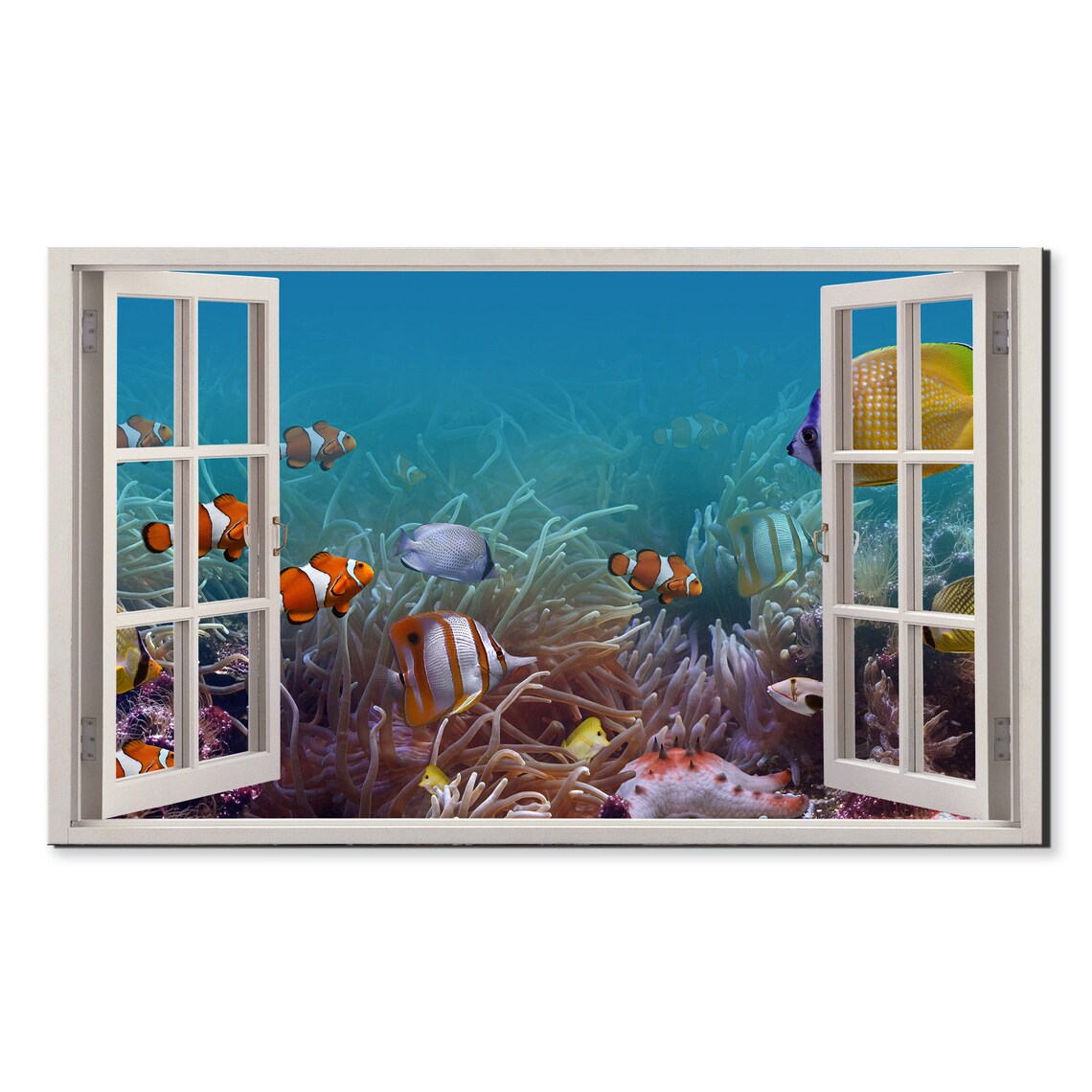 Beautiful Underwater Tropical Fish Window View Window Frame Style Modern Design Home Decor Print Wall Art Picture Ready To Hang