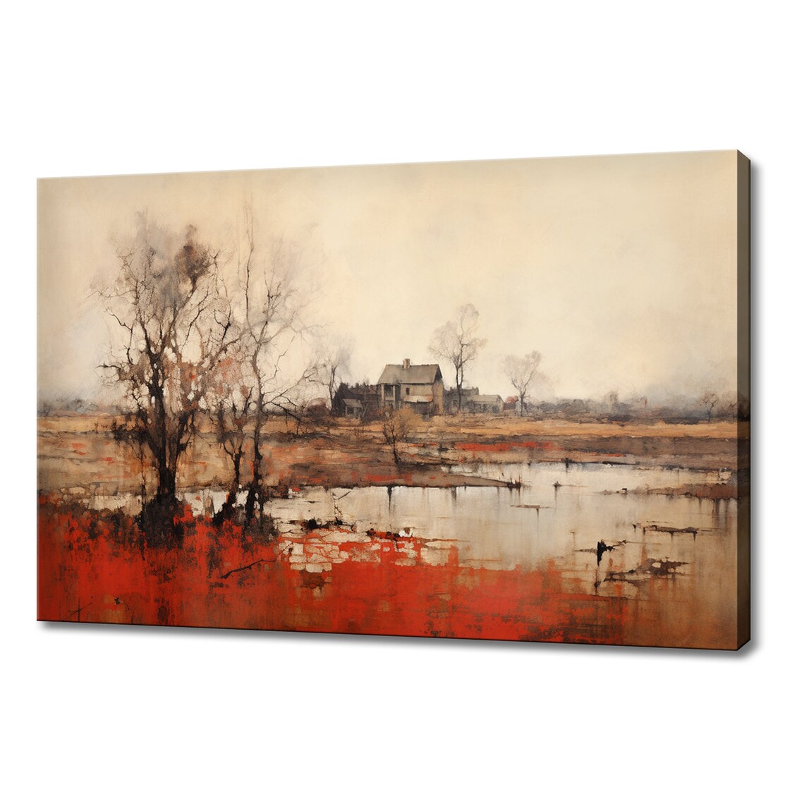 Trees By The Lake Vintage Cottage Landscape Painting Style Print Farmhouse Decor Art Nature Picture Wall Hanging Fine Art Print