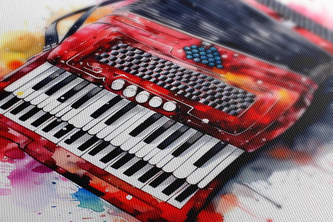 Red Accordion Watercolor Splash Folk Instrument Music Art Poster - Image 2