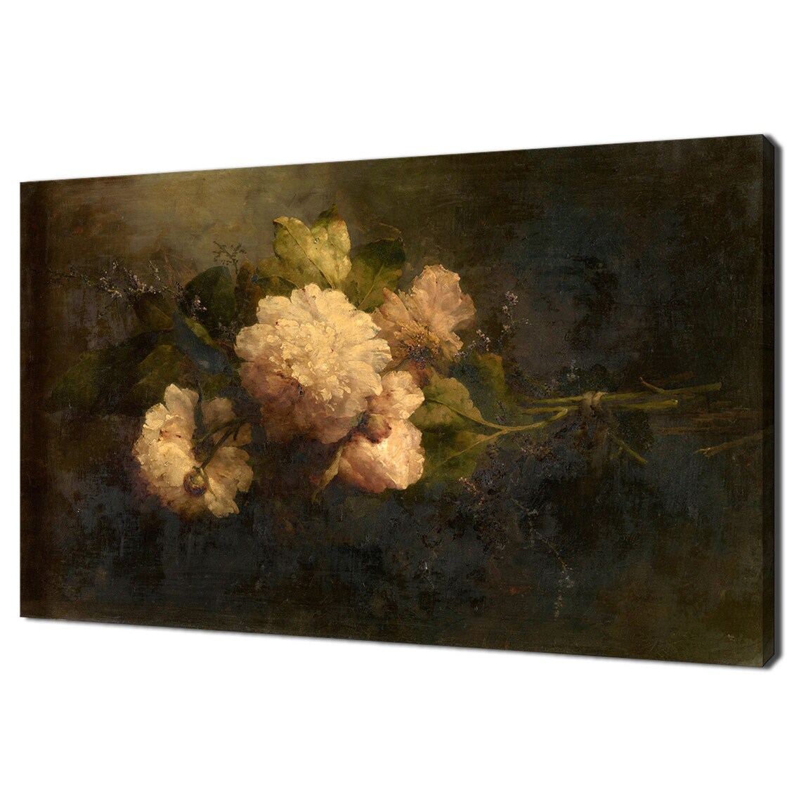 Branch Of Pale Pastel Peony Flowers Moody Vintage Botanical Art Print