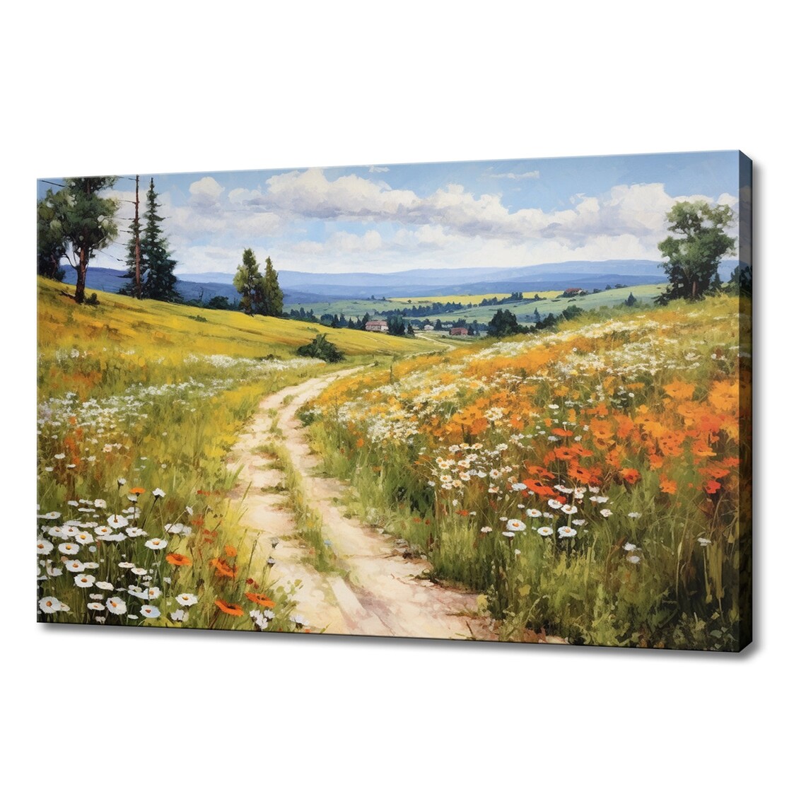 Road Through Flowers Meadow Countryside Vintage Painting Style Print Farmhouse Decor Art Nature Picture Wall Hanging Fine Art Print