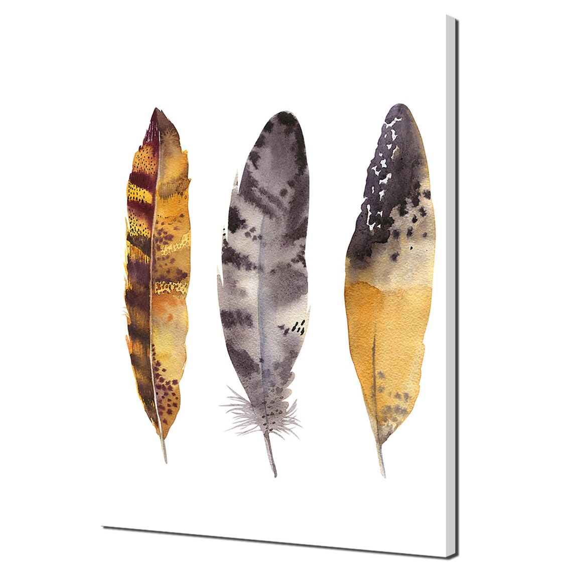 Brown Orange Watercolour Painting Feathers Modern Boho Design Print Wall Art Picture