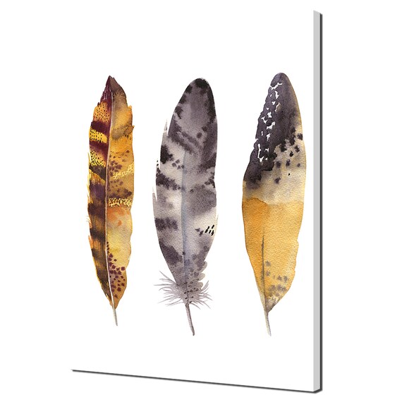 Brown Orange Watercolour Painting Feathers Modern Boho Design Print Wall Art Picture