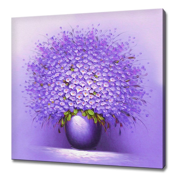 Purple Flowers in Vase, Modern Design Art Print