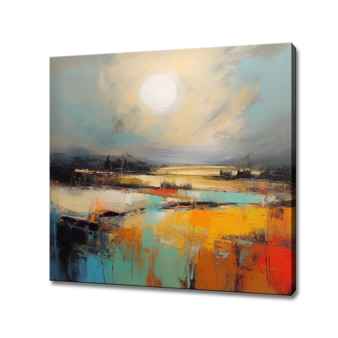 Abstract Expressionist Moonlight River Landscape Modern Art Print