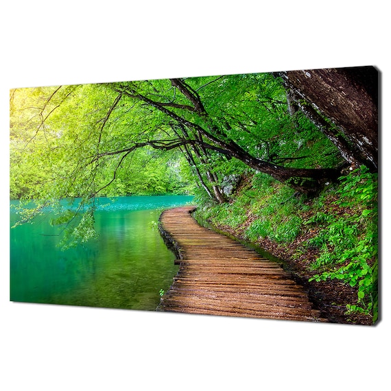 Beautiful Green Deep Forest Stream Wooden Path Modern Design Home Decor Print Wall Art Wall Hanging