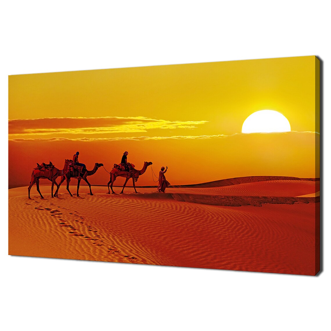 Sahara Desert Camel Caravan Silhouettes Crossing Dunes At Fiery Sunset Poster