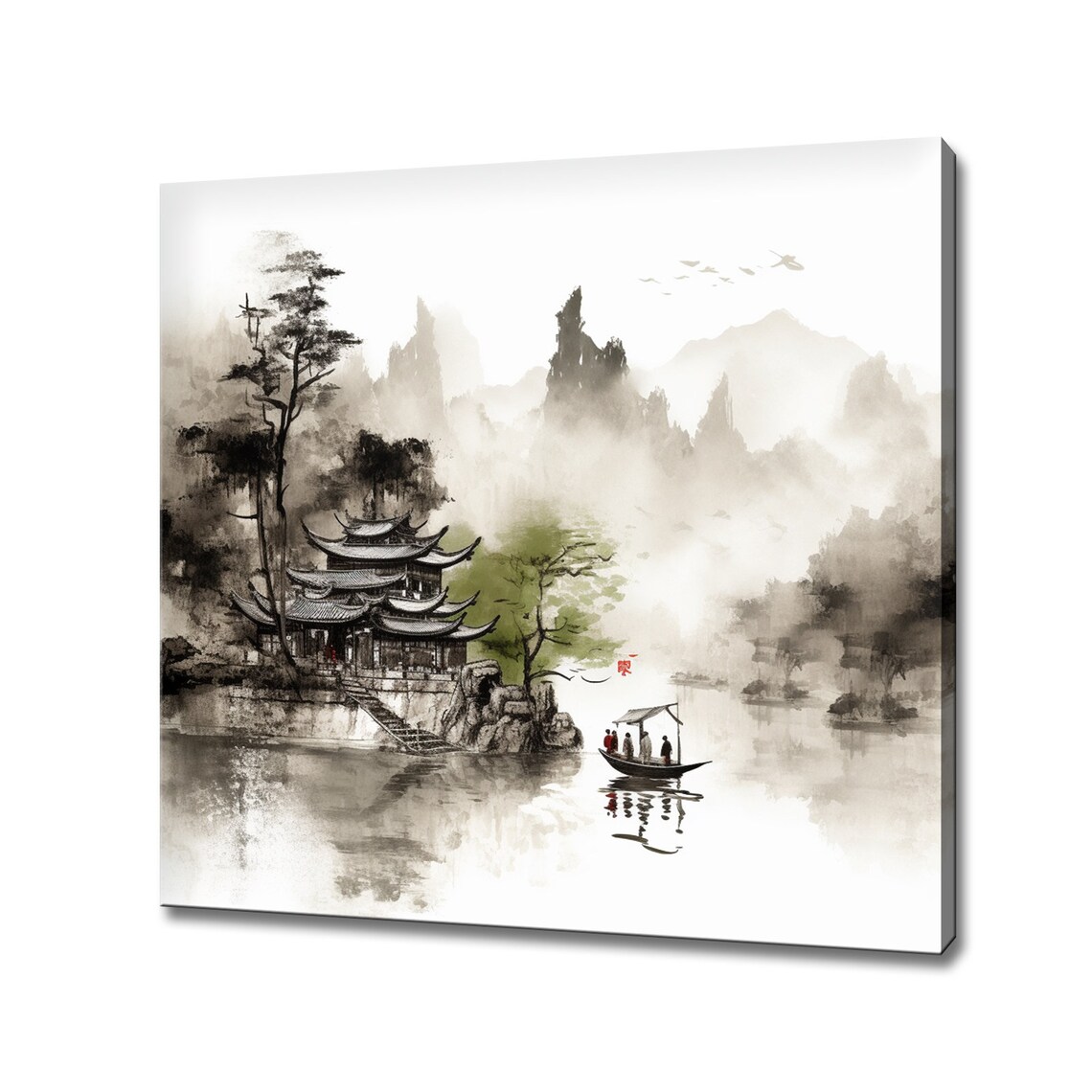 Traditional Chinese Ink Painting Style Foggy Landscape Print