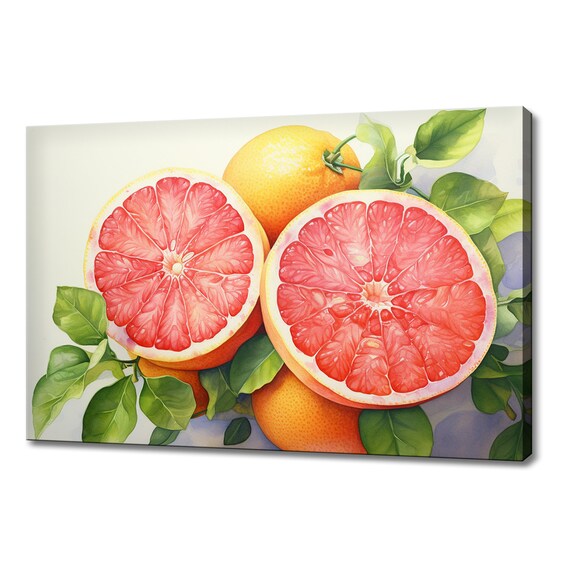 Cut Grapefruit Red Fruits Watercolour Print Colourful Kitchen Wall Art Fruit Print Modern Kitchen Restaurant Wall Decor