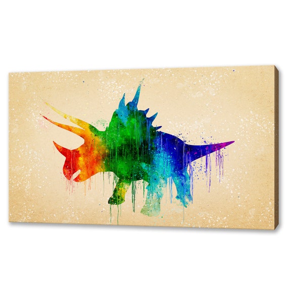 Dinosaur Dino Rainbow Colourful Watercolour Modern Design Kids Room Home Decor Print Wall Art Ready To Hang