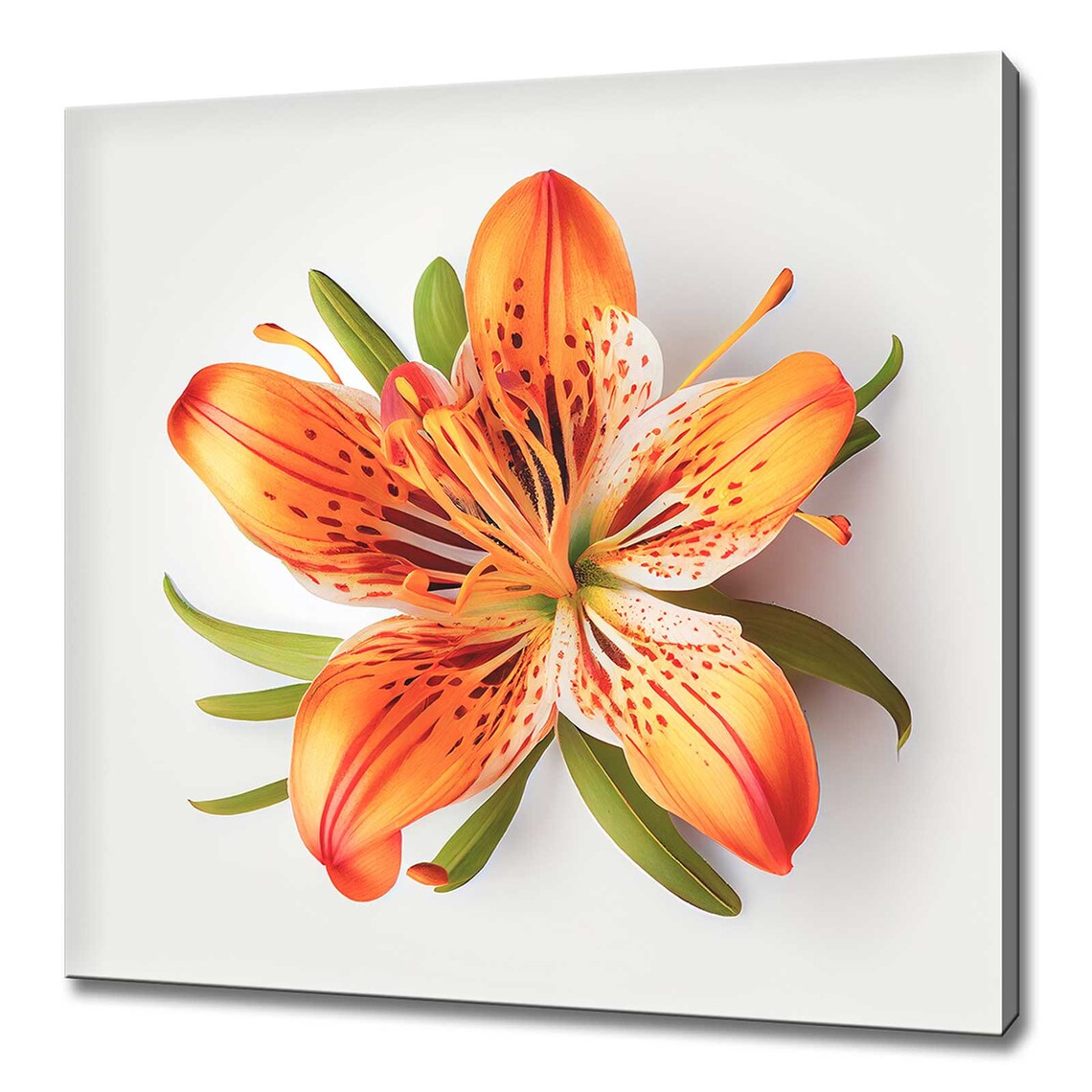 Orange Yellow Tiger Lily Bloom Macro Floral White Background Canvas Print