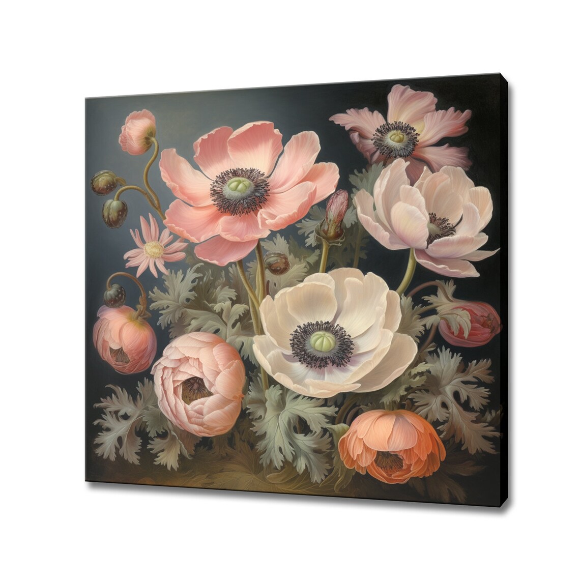 Pink White Anemone Flowers Dutch Master Style Vintage Floral Poster