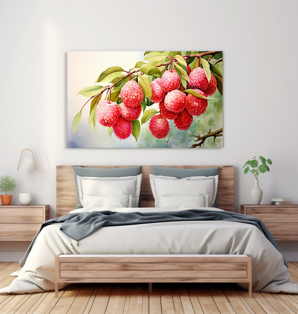 Red Lychee Fruit Watercolour, Kitchen Wall Art - Image 2