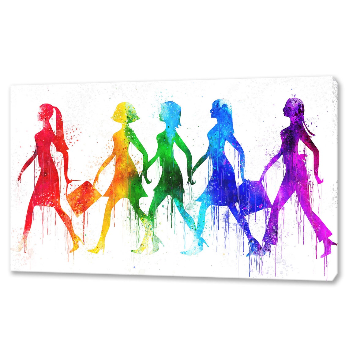 Fashion Women Shopping Rainbow Colourful Watercolour Modern Design Home Decor Print Wall Art Ready To Hang