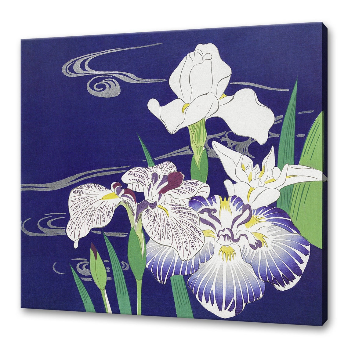 Japanese Woodblock Irises On Indigo Night Floral Wall Art Poster