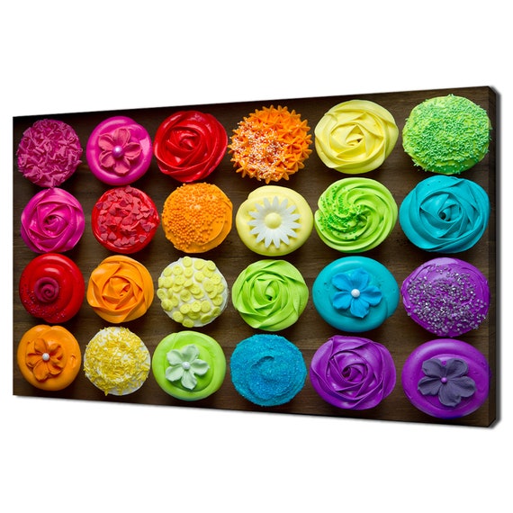 Brightly Coloured Rainbow Cupcakes Kitchen Modern Design Home Decor Print Wall Art Picture
