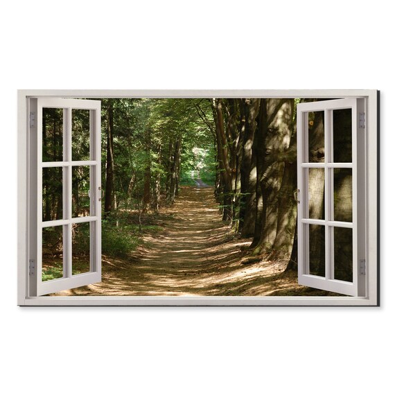 Road In The Green Forest Trees Window View Window Frame Style Modern Design Home Decor Print Wall Art Picture Ready To Hang