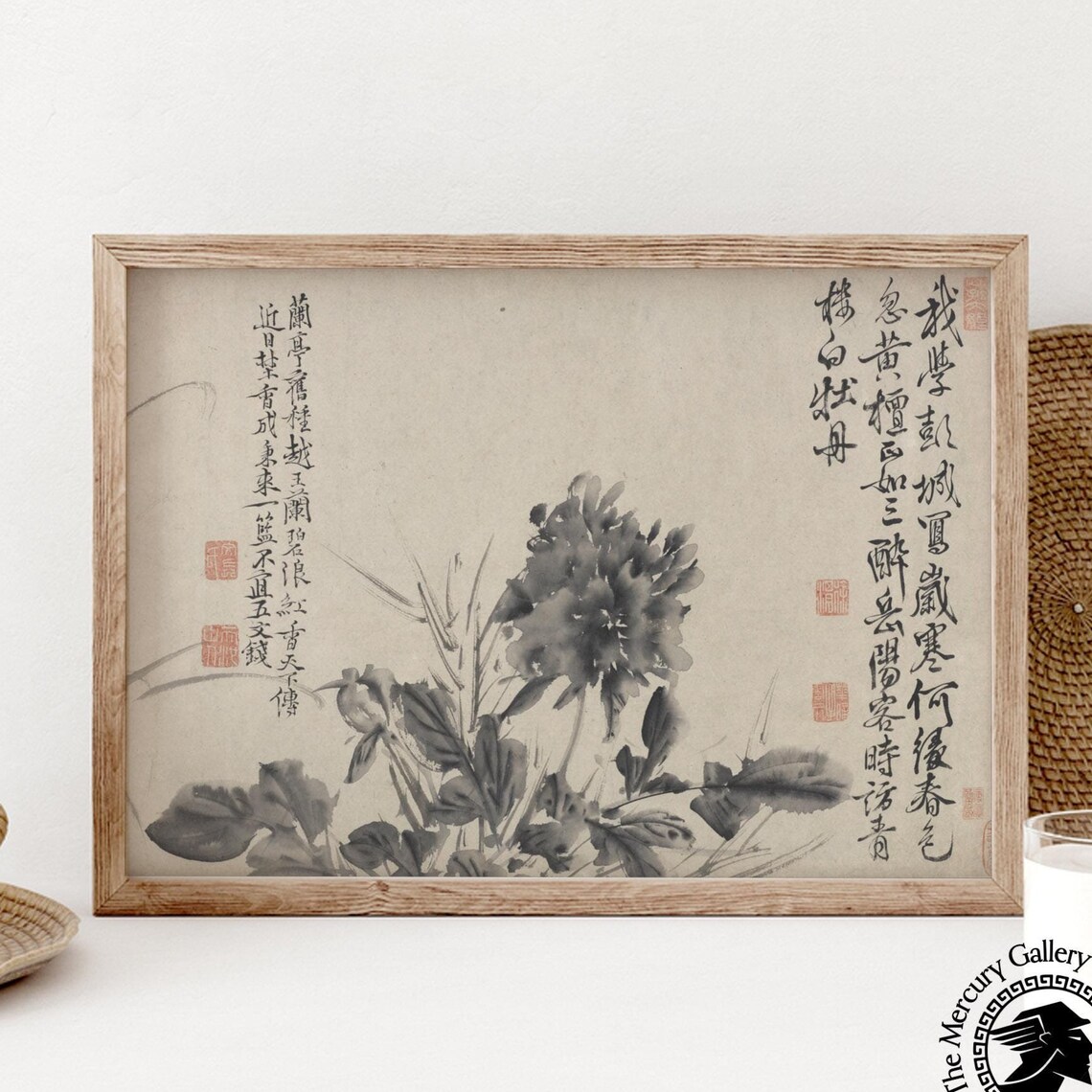 Xu Wei Chinese Ink Flower Painting Poems Vintage Botanical Art Poster