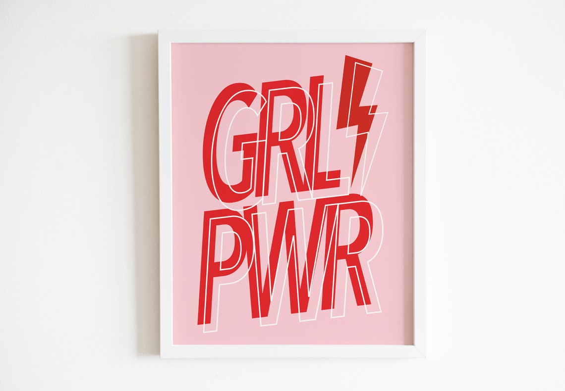 Grl Pwr Wall Art Girl Power Print Pink Red Print Trendy Wall Art Teenager Print Nursery Home Office Print Boho Wall Art Girl Room Print - Image 2