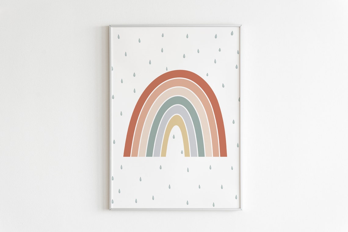 Soft Boho Watercolor Rainbow Raindrop Nursery Kids Room Print - Image 2