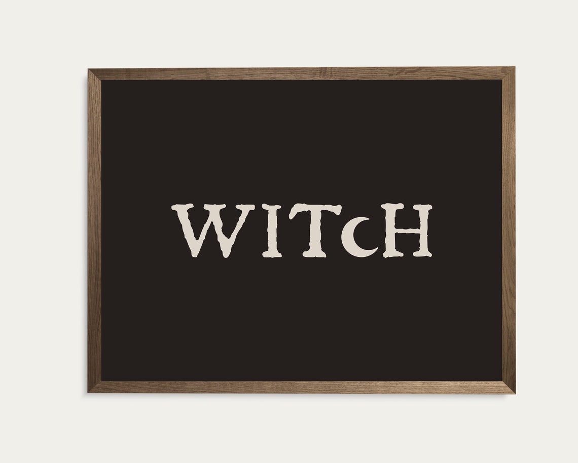 Witch Crescent Moon Typography Halloween Gothic Lettering Wall Art - Image 4
