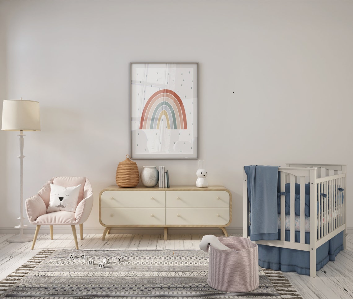 Soft Boho Watercolor Rainbow Raindrop Nursery Kids Room Print - Image 3