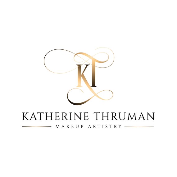 Katherine Thruman Gold Swirl Monogram Makeup Artistry Logo Print