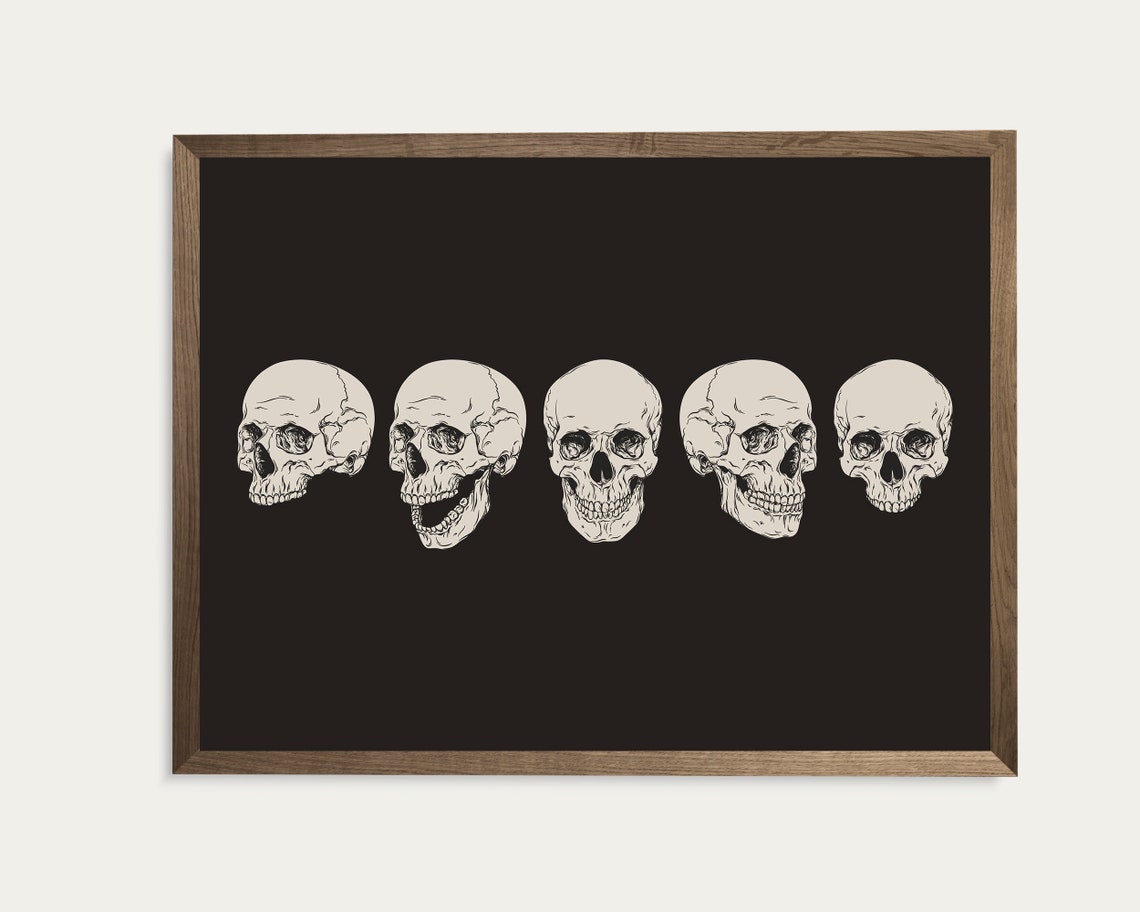Row of Smiling Skulls Gothic Skeleton Anatomy Dark Spooky Wall Art - Image 3