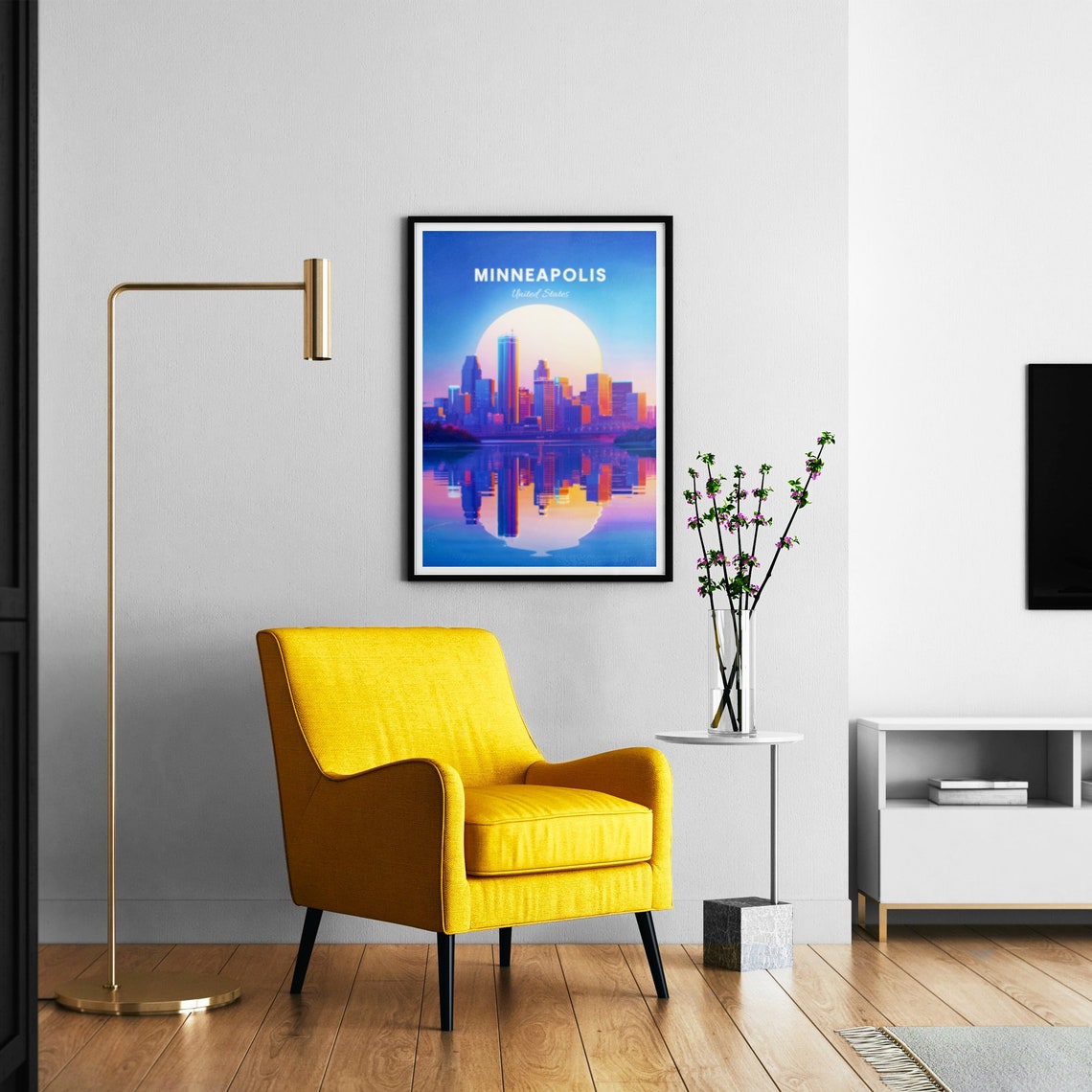 Minneapolis Minnesota Skyline Sunset Water Reflection Travel Poster - Image 3