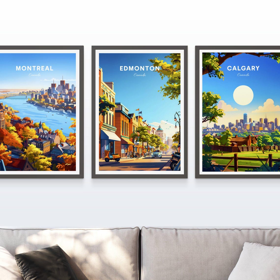 Edmonton Canada Sunny Old Town Street Shops and Scooters Travel Poster - Image 4