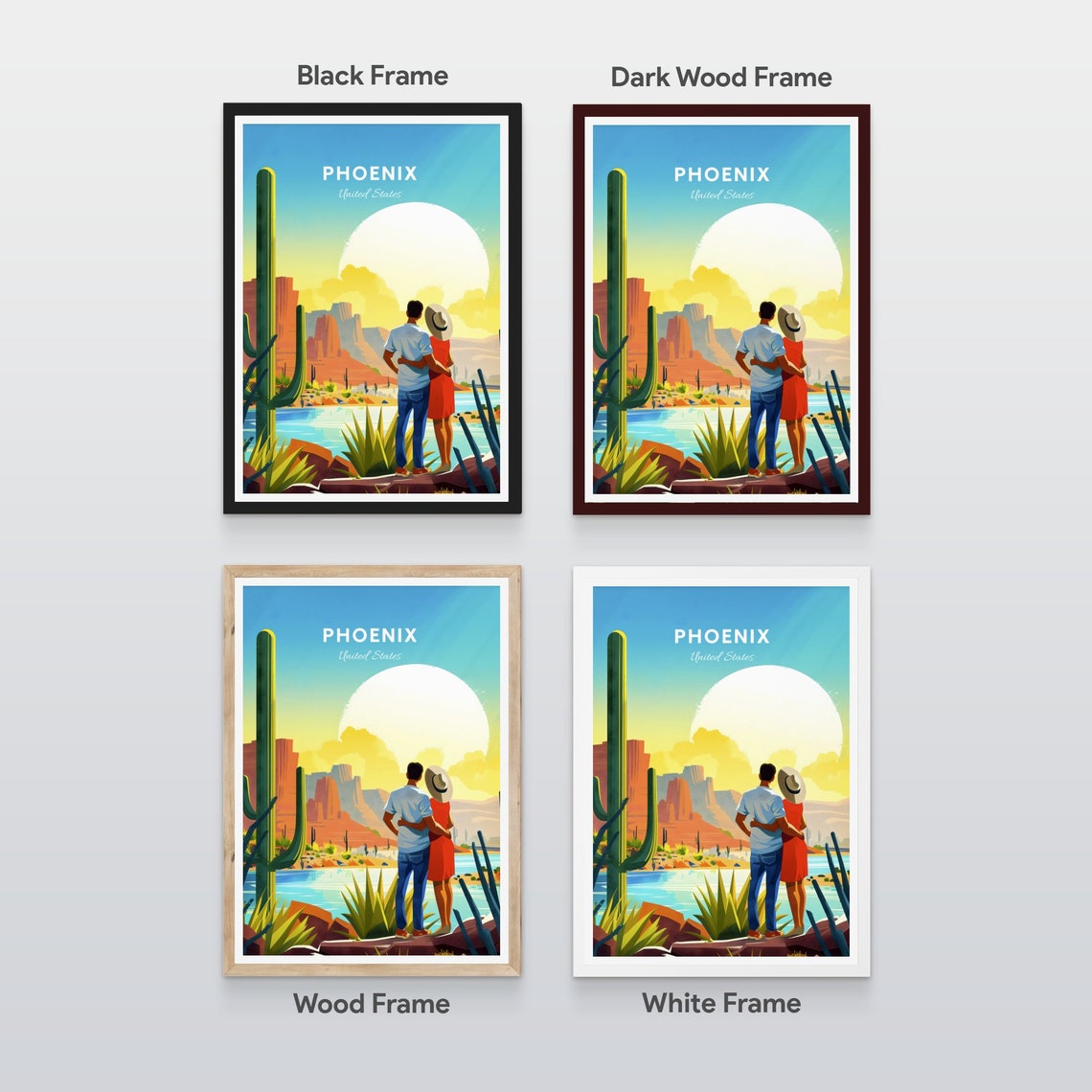 Phoenix Arizona Desert Sunset Saguaro Cactus Red Rocks Travel Poster - Image 2