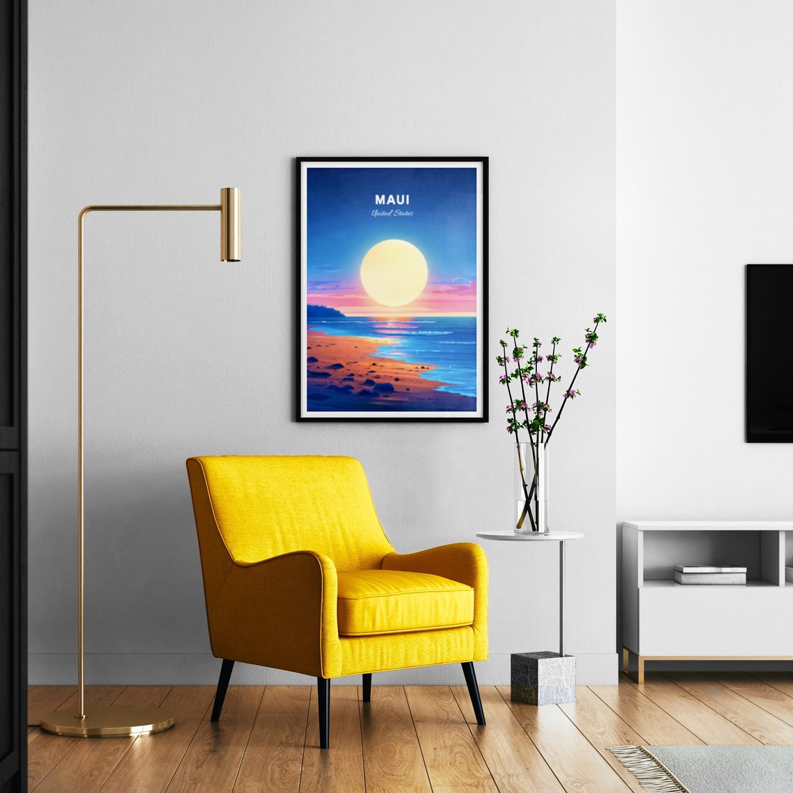 Maui Hawaii Sunset over Rocky Shore with Giant Sun Travel Poster - Image 3