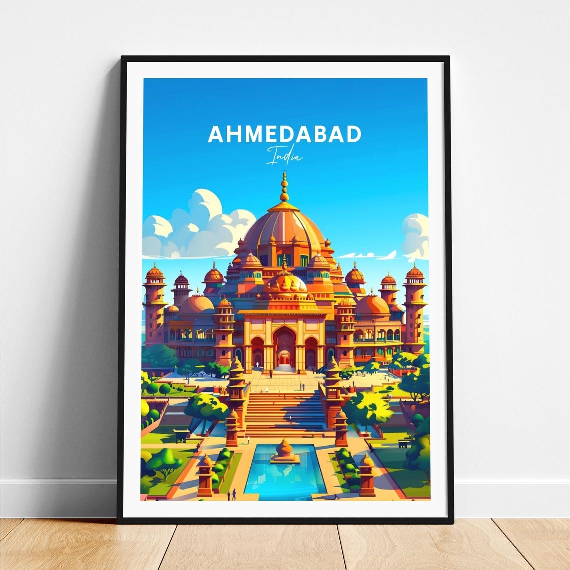 Ahmedabad India Majestic Golden Domed Palace Illustration Poster