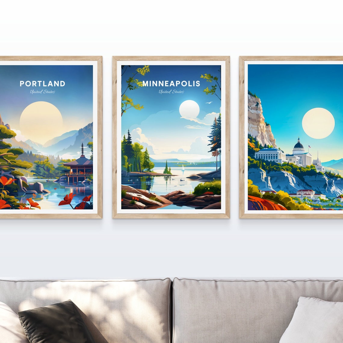 Minneapolis Minnesota Sunny Pine Lake Sailboat Scene Travel Poster - Image 4