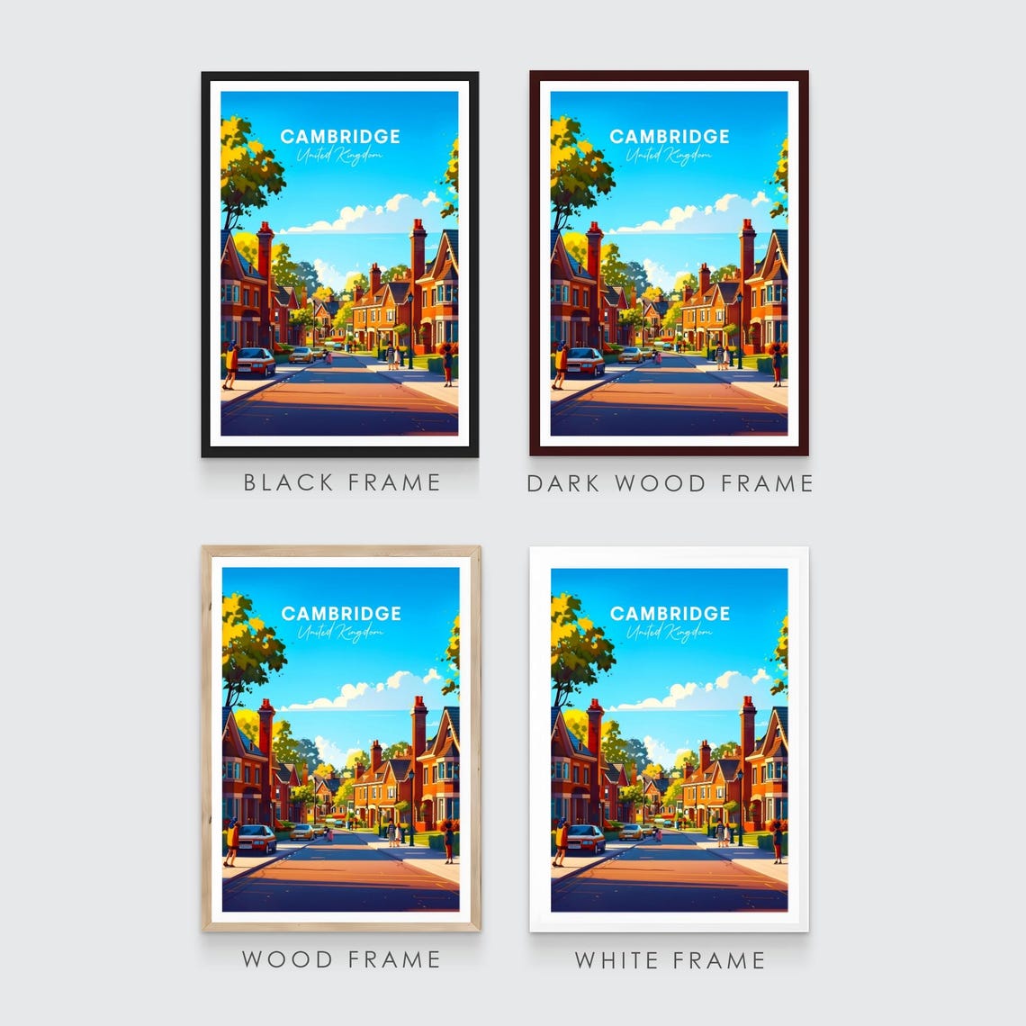 Cambridge Brick Residential Street Tall Chimneys Sunny Travel Poster - Image 3