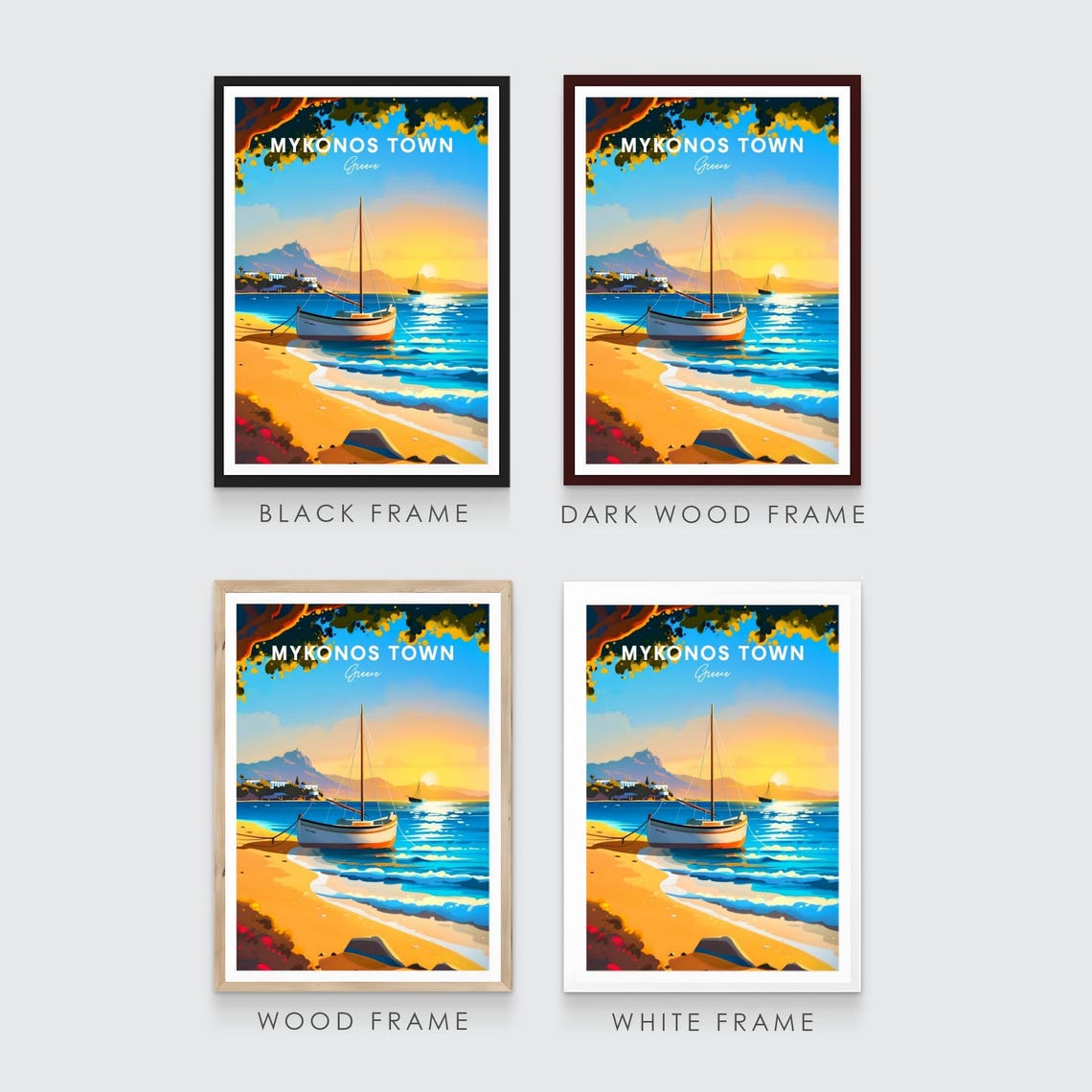 Mykonos Town Greece Beach Sailboat Golden Sunset Travel Poster - Image 3