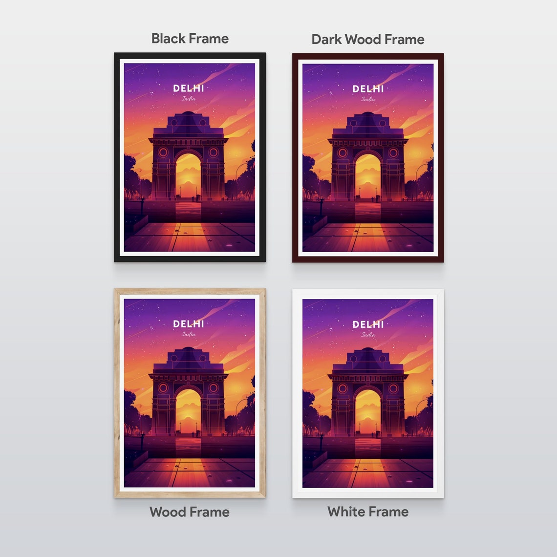 Delhi India Gate Dusk Starry Sky War Memorial Arch Travel Poster - Image 3