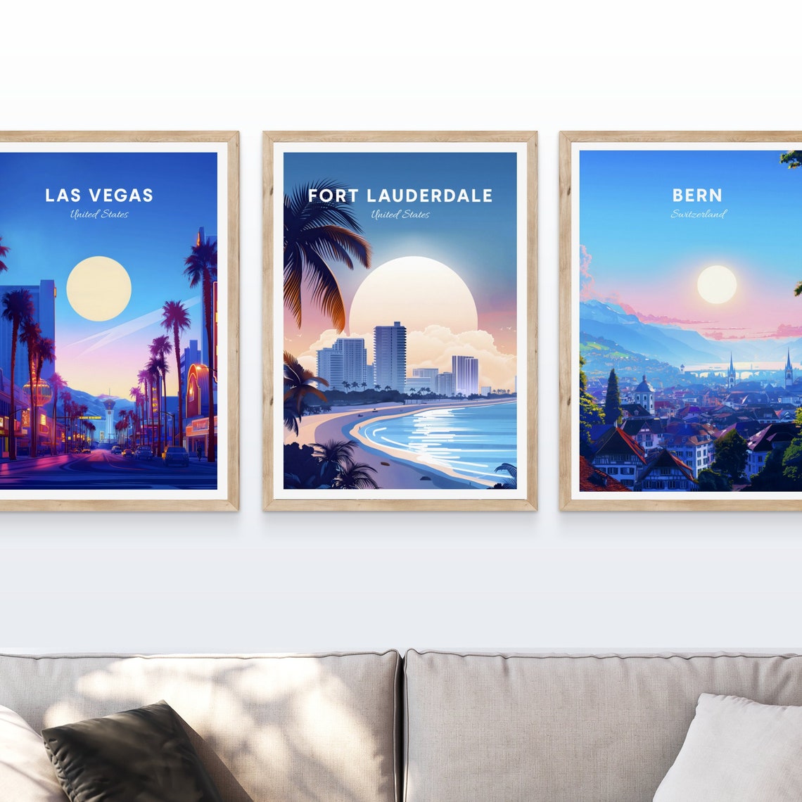 Fort Lauderdale Beach Skyline Golden Sunset Palm Trees Travel Poster - Image 4