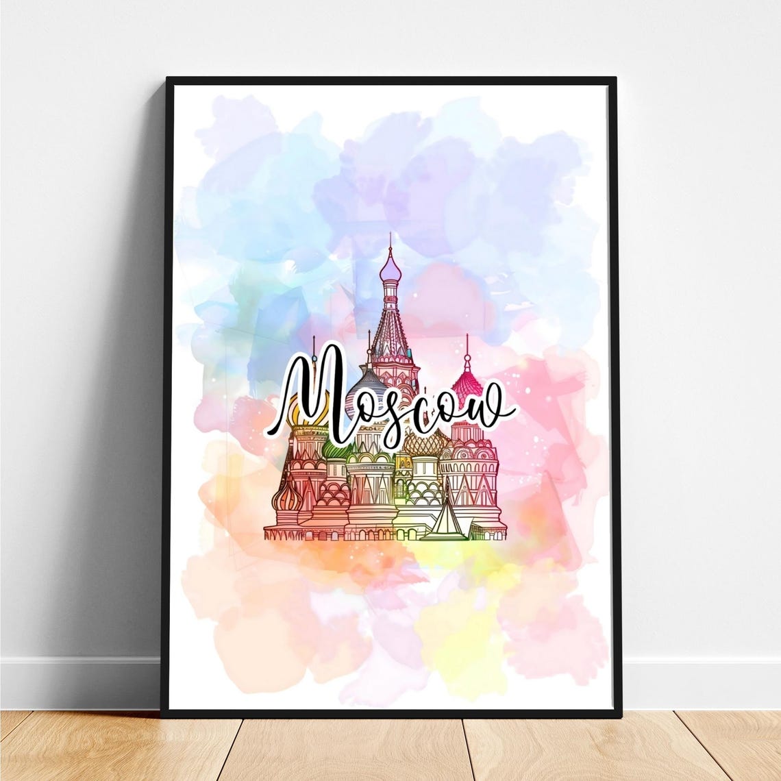 Moscow Russia Watercolor St Basils Cathedral Sketch Travel Poster