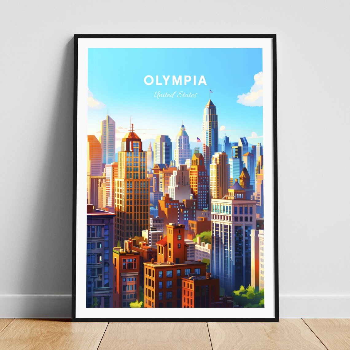 Olympia Downtown Skyline Tall Towers Bright Day Travel Poster