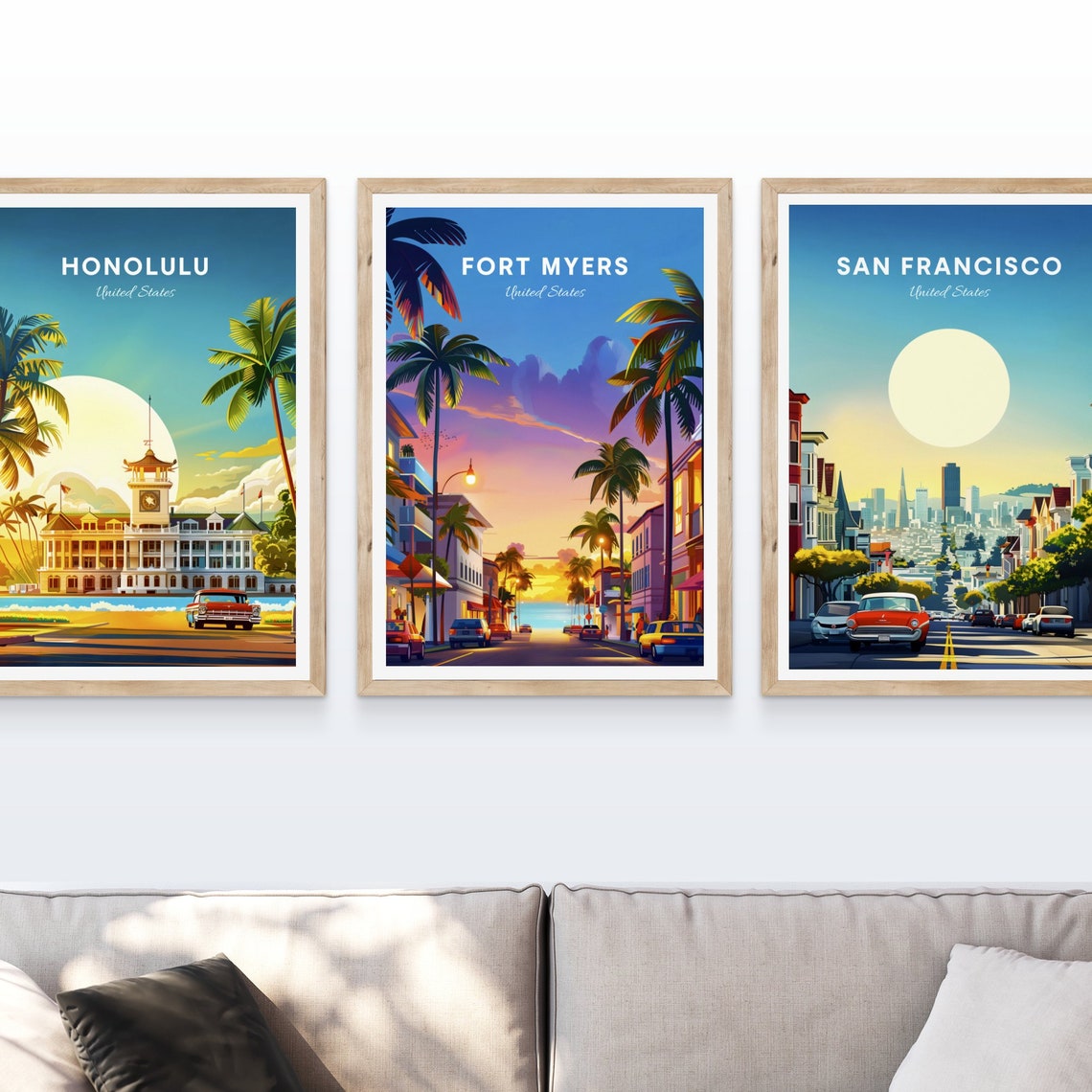 Fort Myers Florida Palm Tree Street Ocean View Travel Art Poster - Image 4