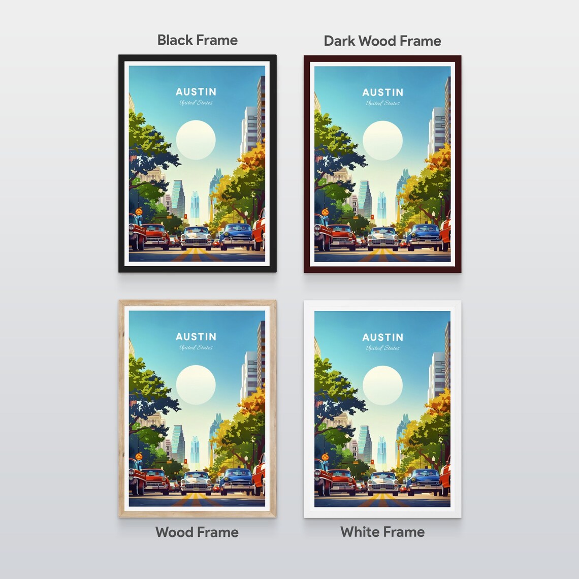 Austin Texas Bright Classic Cars Street Under the Sun Poster - Image 2