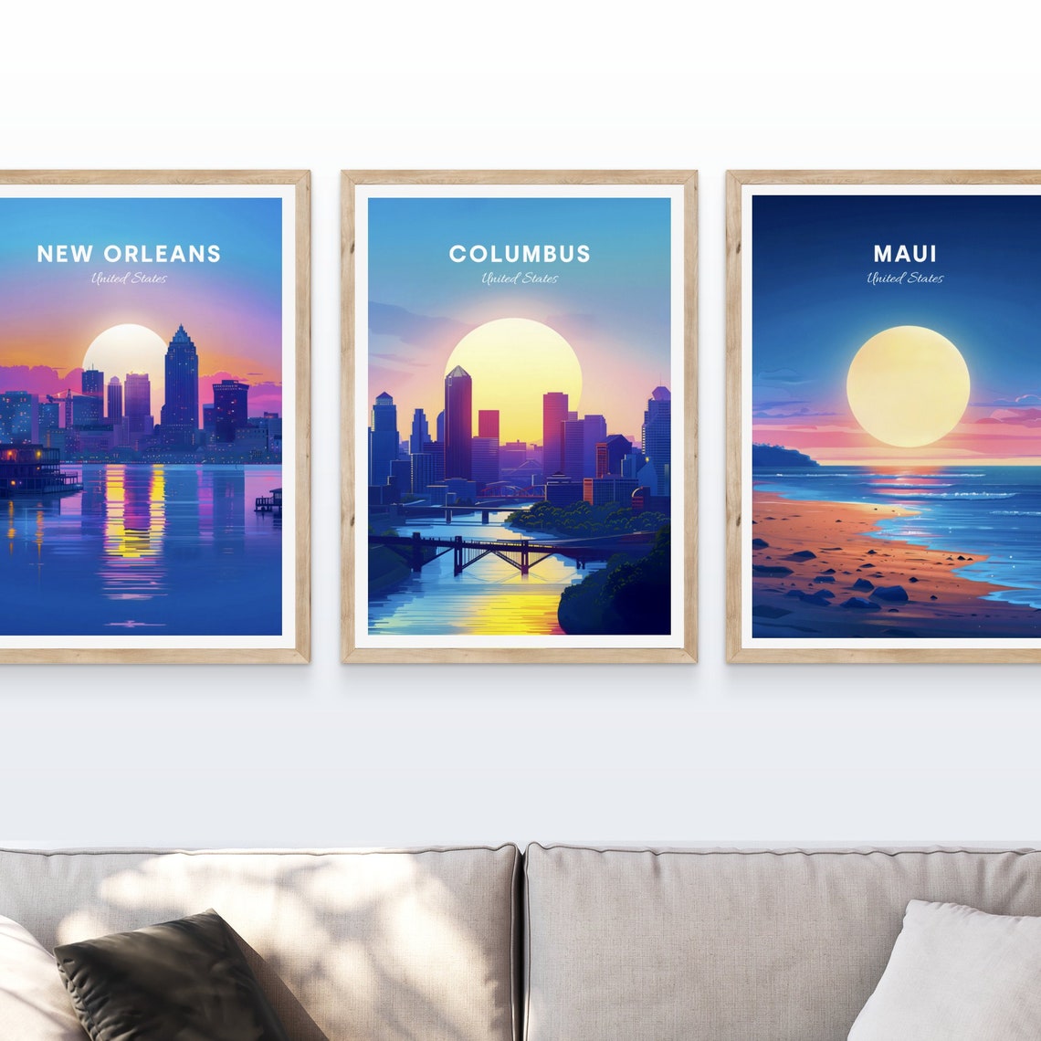 Columbus Skyline Sunset River Bridge Golden Hour Travel Poster - Image 4