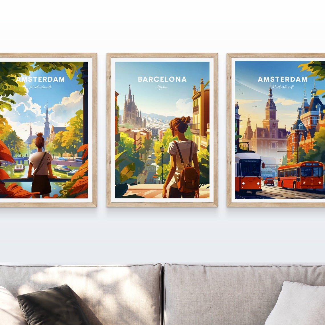 Barcelona Spain City Street Sagrada Familia View Artwork Poster - Image 3