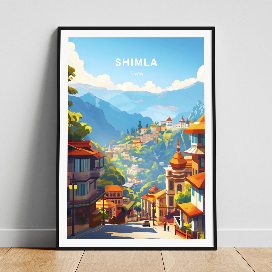 Shimla India Himalayan Hillside Town Sunny Summer Travel Poster