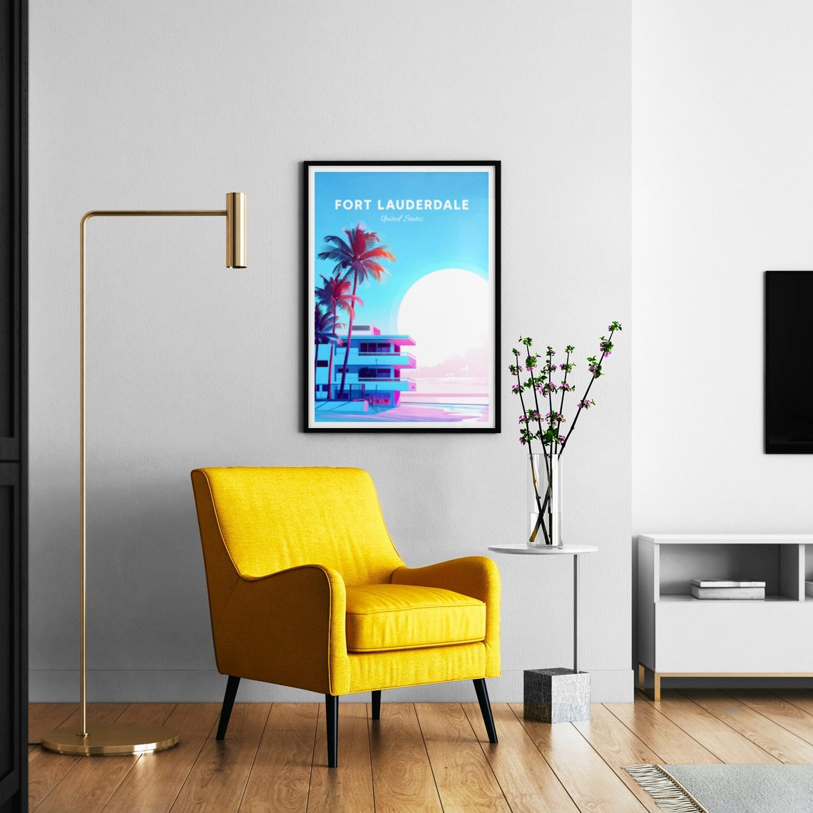 Fort Lauderdale Neon Pink Art Deco Beach House Retro Sunset Poster - Image 3