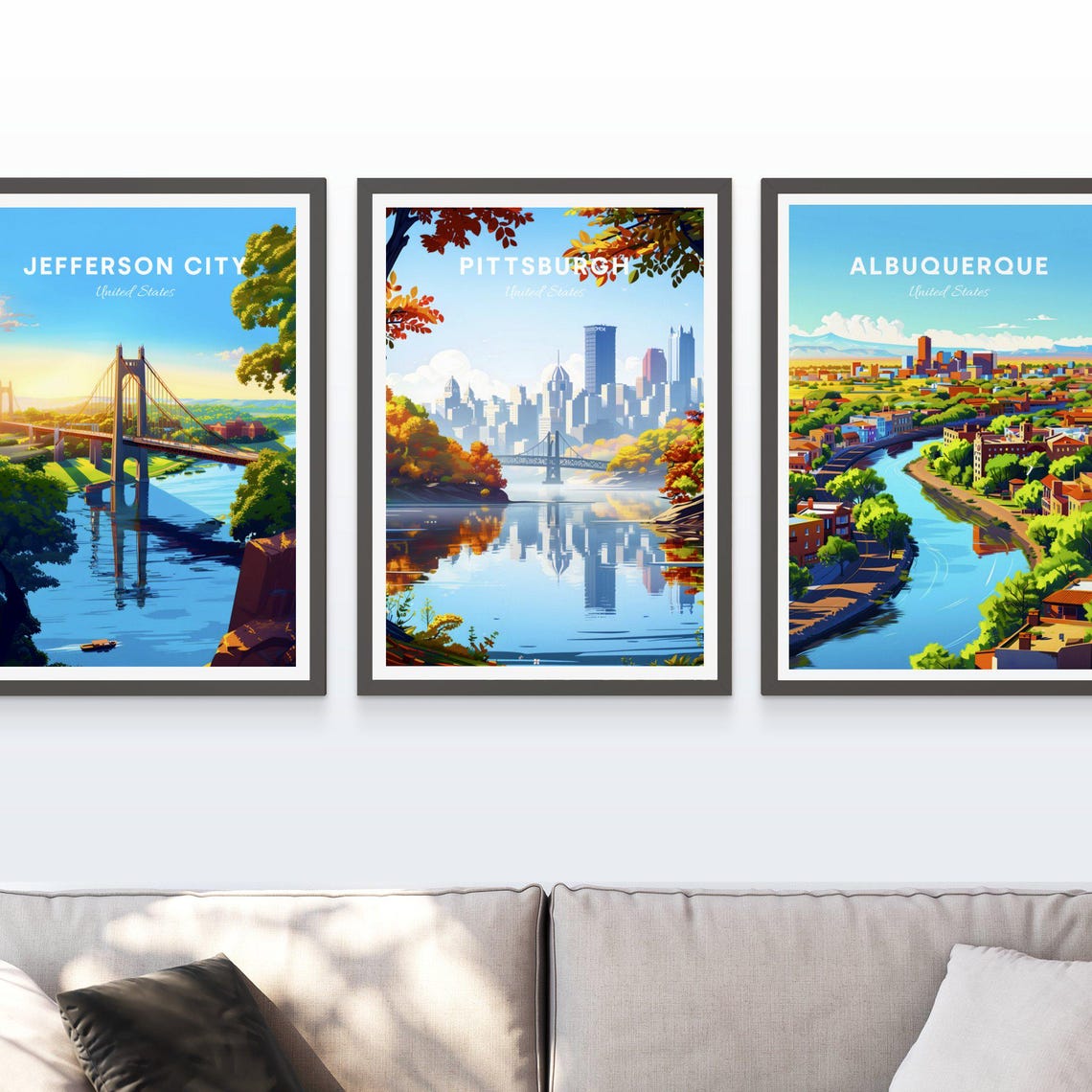 Pittsburgh United States Autumn River Reflection Travel Poster - Image 3