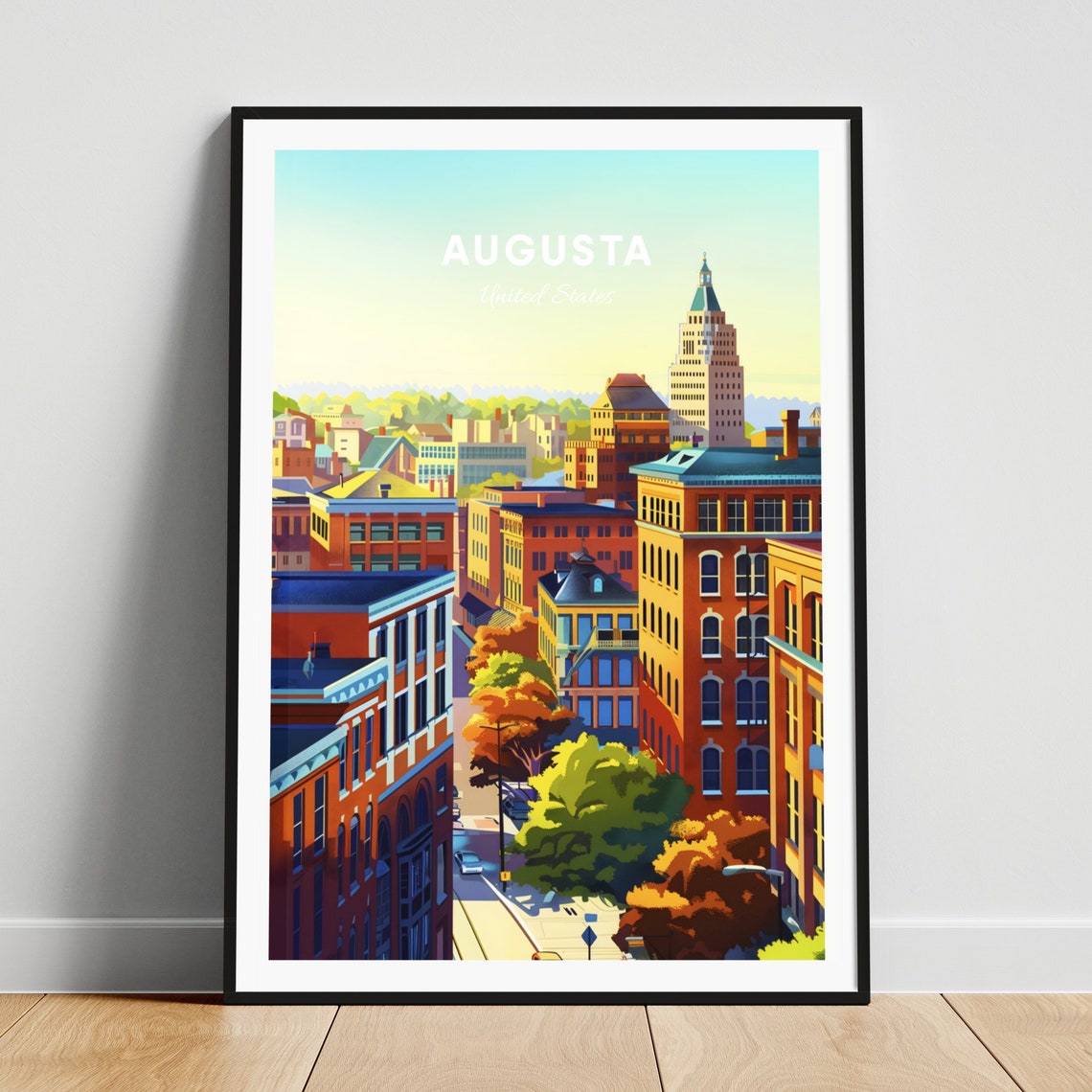 Augusta Downtown Buildings Sunny Day Bright City Travel Poster