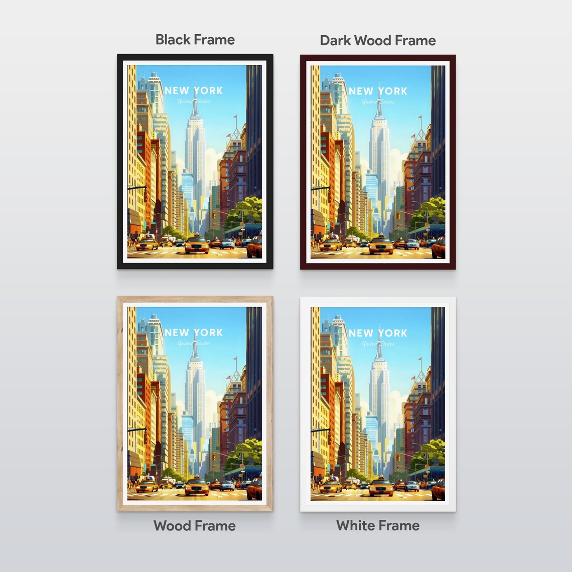 New York Empire State Building Taxis Manhattan Street Travel Poster - Image 2